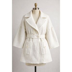 AB Studio White Textured Coat Size 12 | Belted Button Front | Parisian Chic 2026